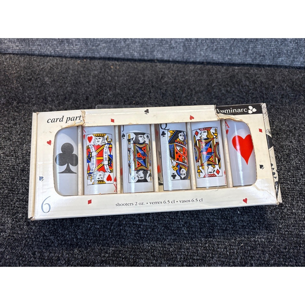 Luminarc "Card Party" Shooters Set of 6 2 oz. Shot Glasses~IOB